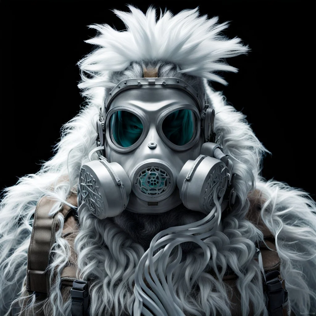 Yeti in an elastomeric respirator, Kananaskis Country, Sci Fi, post-apocolapse