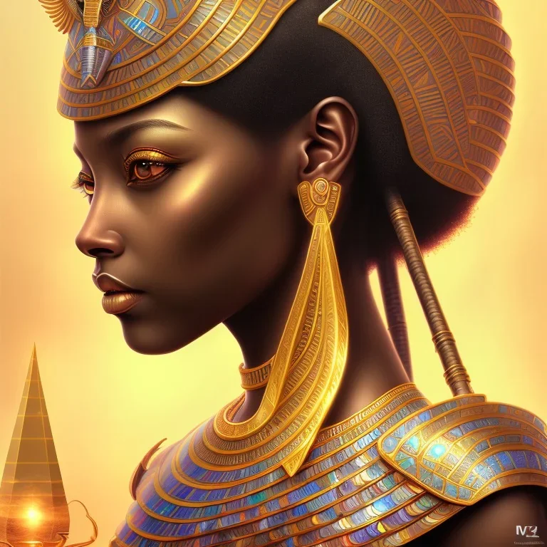 sango fantasy, fantasy magic, intricate, sharp focus, illustration, highly detailed, digital painting, concept art, matte, masterpiece head sexy view black African beauty black afro hair earth lady siver falcon head Egyptian princess pyramid sphinx background