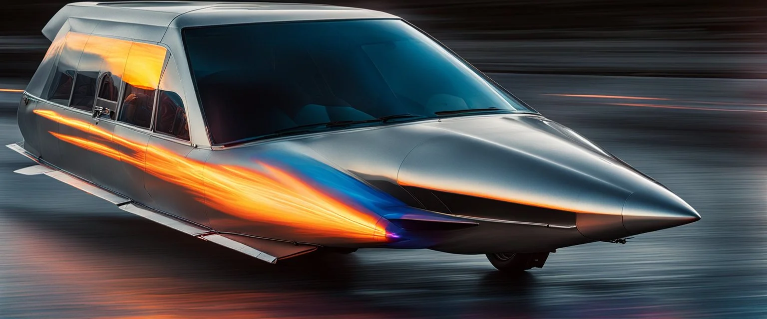 A national geographic award-winning photograph of a military fighter jet station wagon elephant hybrid bilaterally symmetrical designed by skunkworks, only one vehicle per image painted metallic dayglo colors traveling at a high rate of speed, jet intake off of the front center of vehicle and jet exhaust out the rear with bright blue flame soviet retrofuturism, cassette tape futurism, sleek but squared, tremendous nuclear powered engine