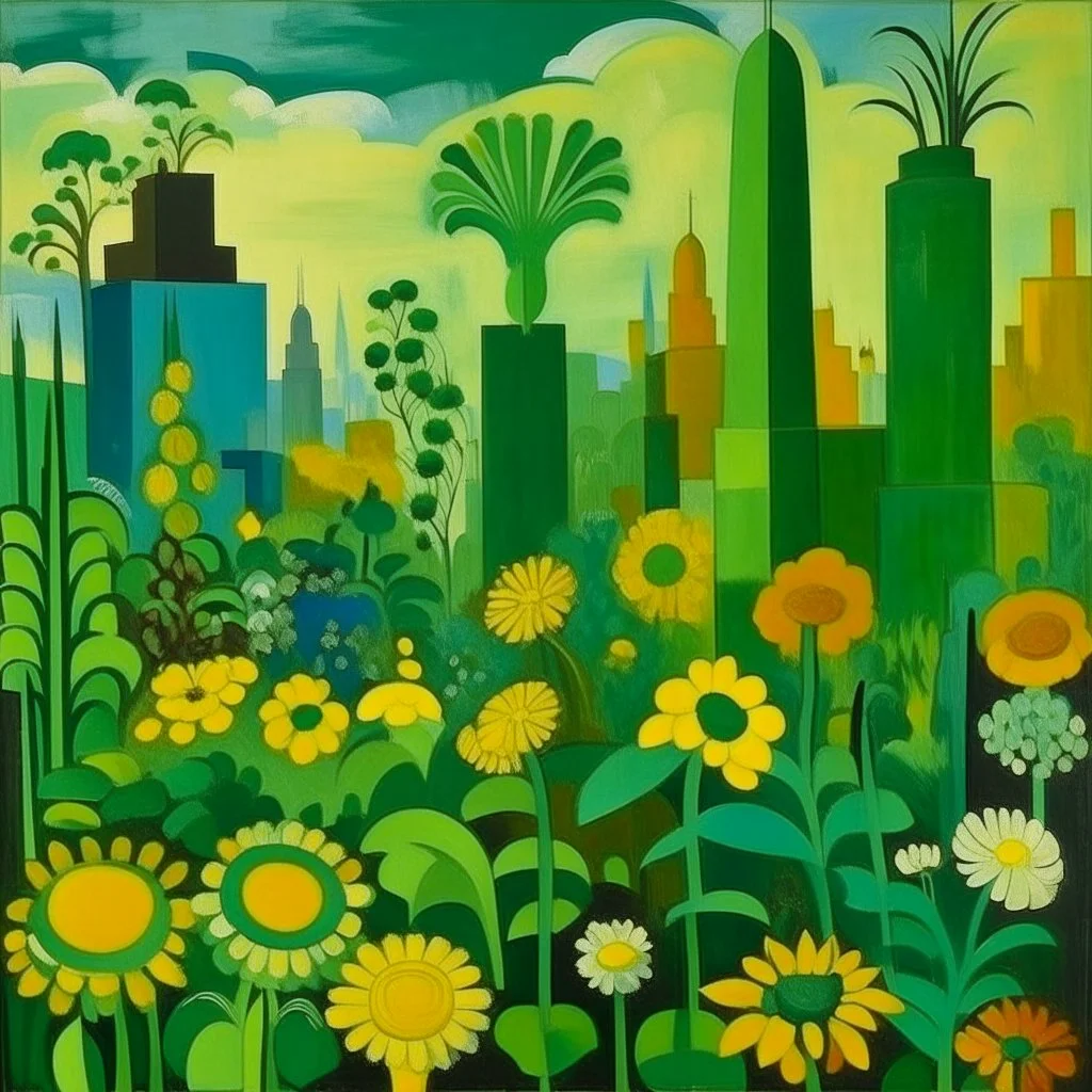 A green flower garden in the sky painted by Lyonel Charles Feininger