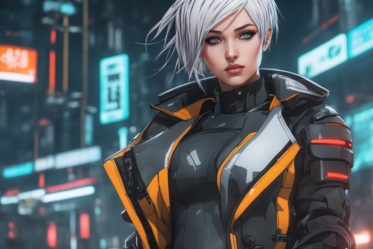 Lucy with Body parts mechanism in 8k cyberpunk anime draw style, white short hair, cyberpunk them, neon effect, rain, close picture, highly detailed, high details, detailed portrait, masterpiece,ultra detailed, ultra quality