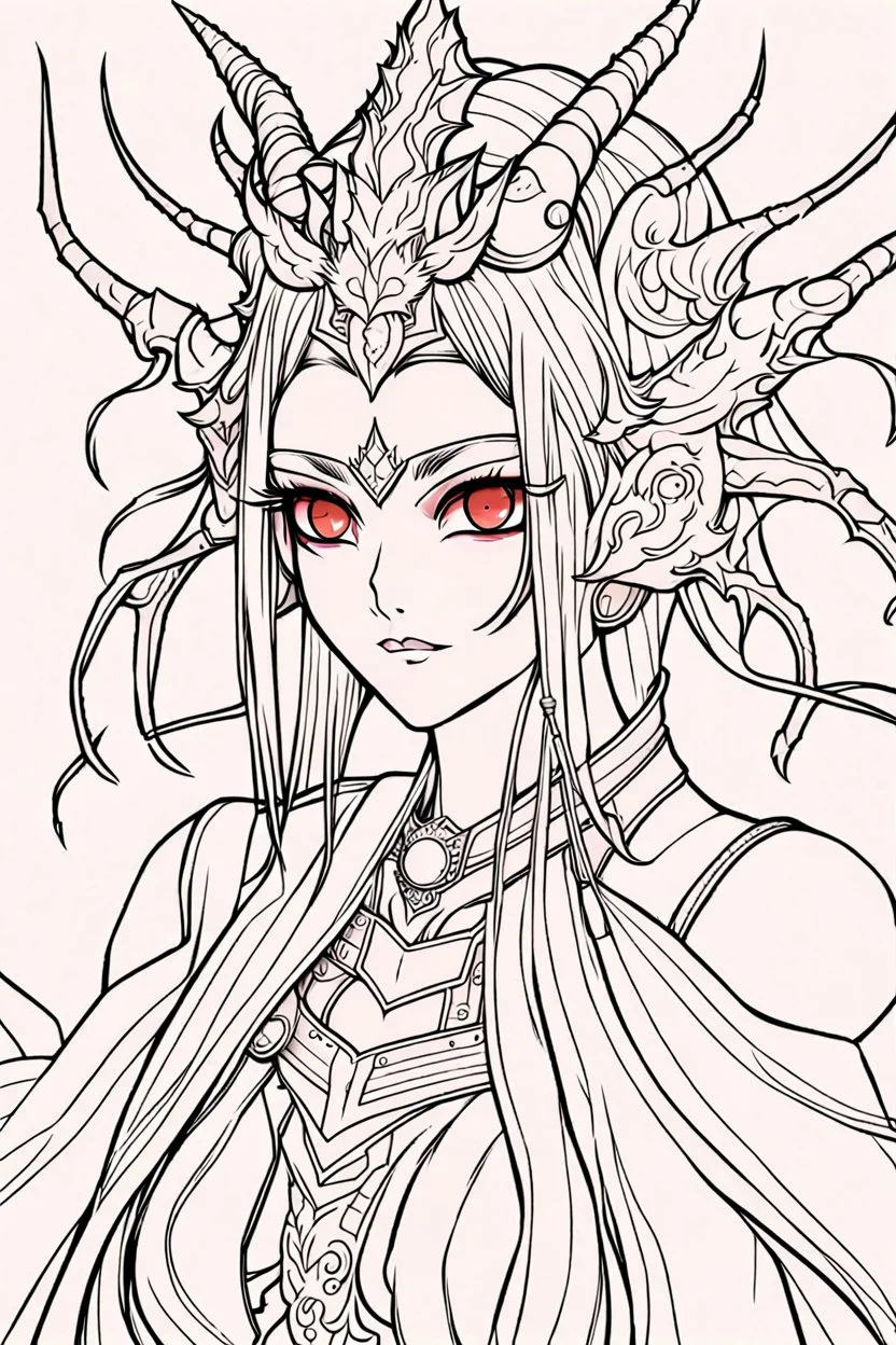 queen of demons girl, manga style, only line arts