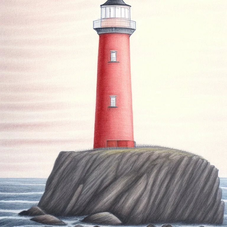 A pastel pencil drawing of the red lighthouse Utsira Lighthouse in Norway