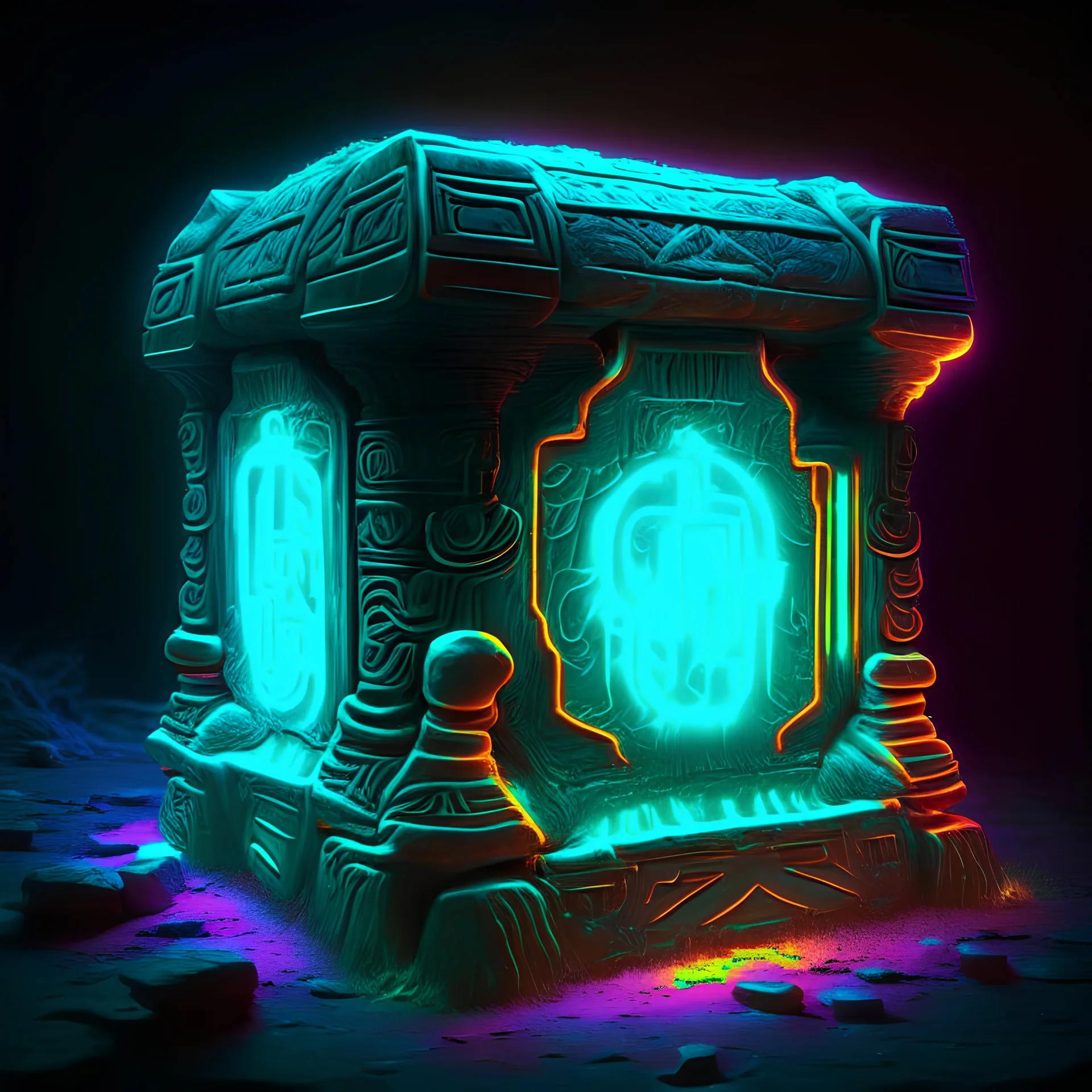 Neon glowing ancient artifact
