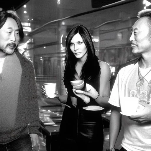 Courtney Cox, Courtney Love and Ken Watanabe chatting happily over coffee