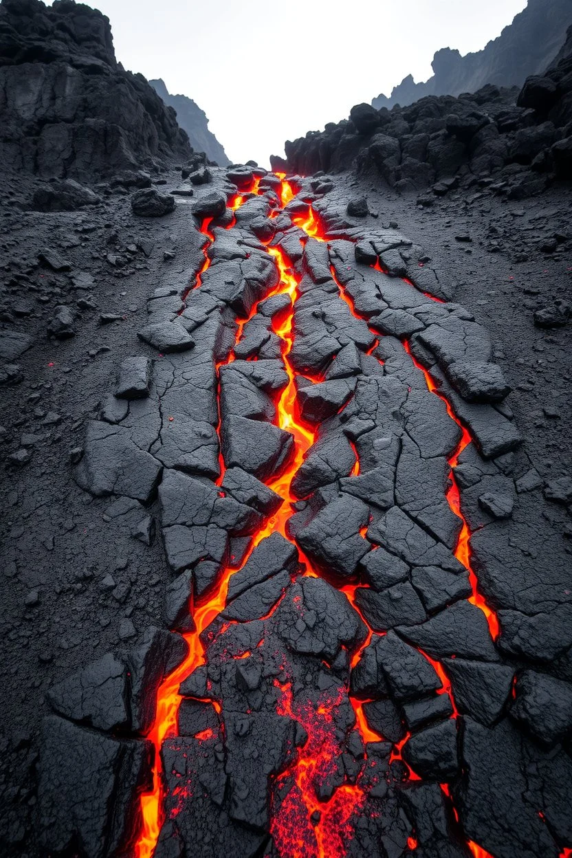 face view volcano lava stream