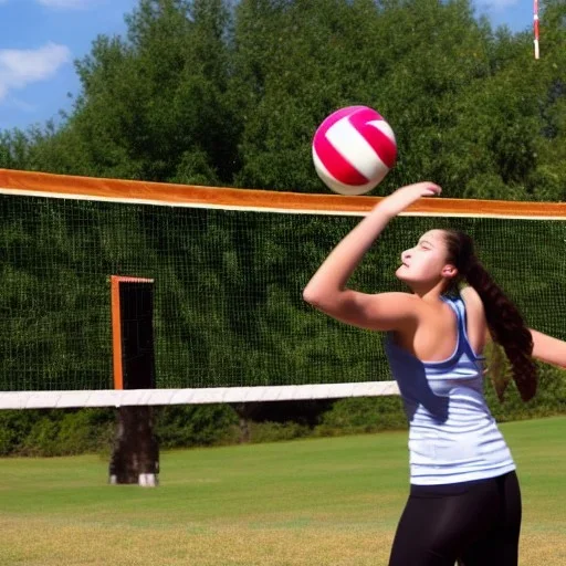 An young athletic woman playing volleyball.