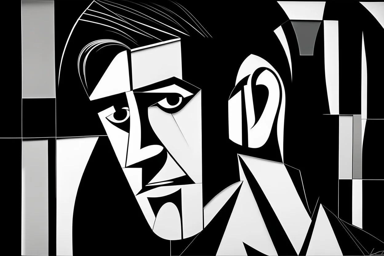 elvis pressley style of pablo piccasso simple black and white