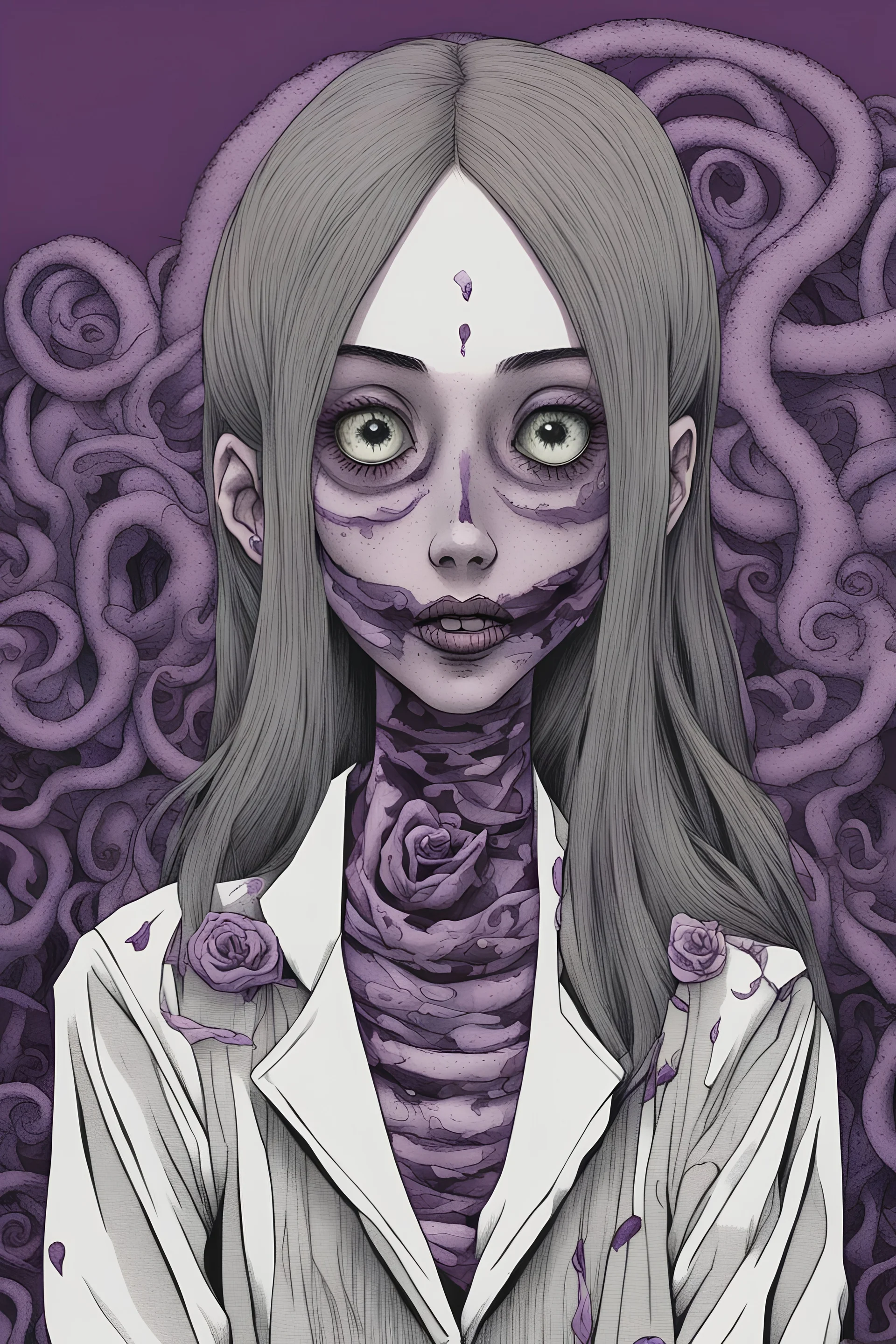 Junji Ito style darkpurple tones,