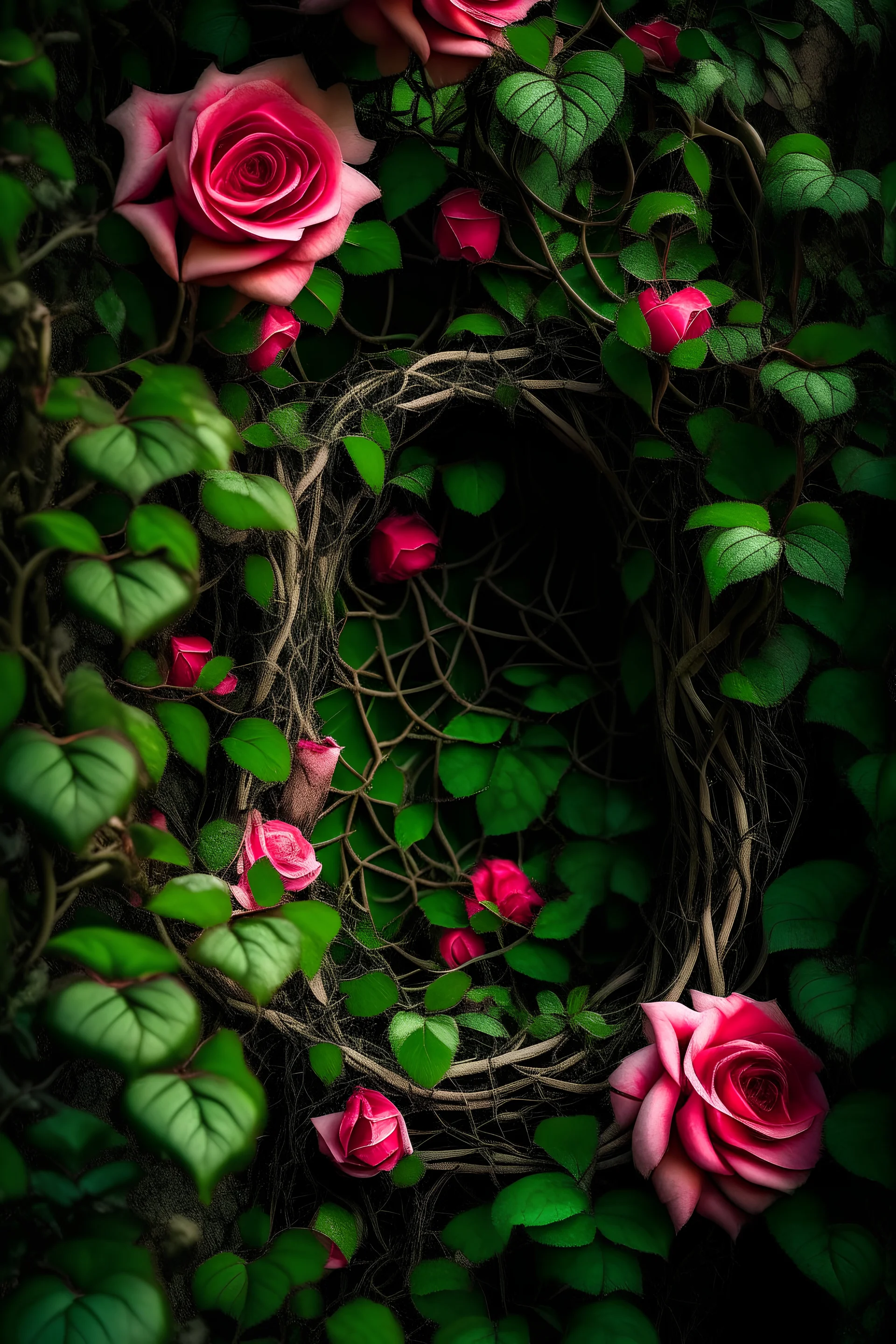 rose vines passing through a hole in the body