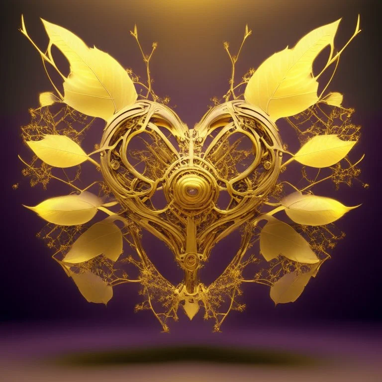 golden robot electric heart with tree wings