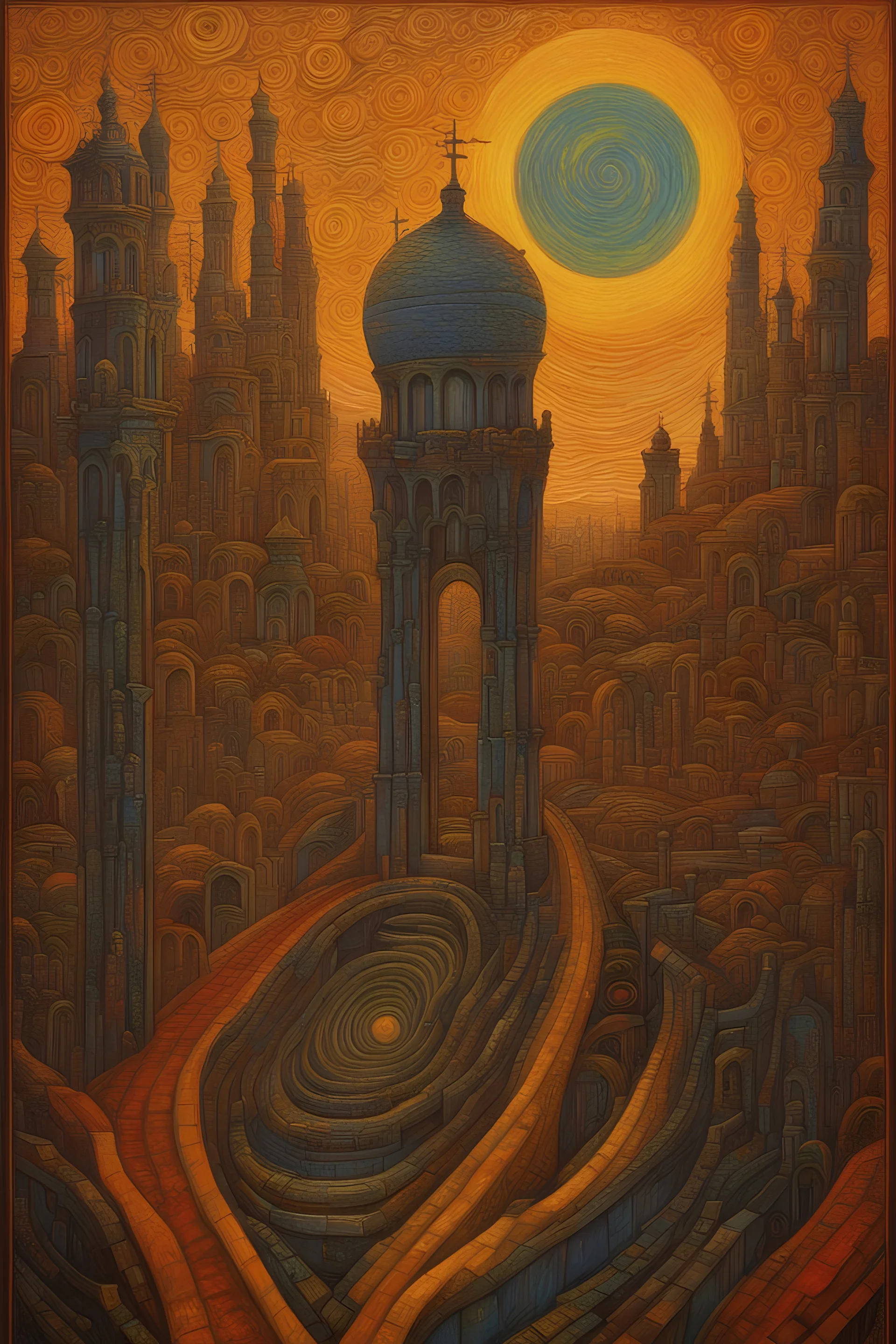 in order to reach the gates of heaven, you have to traverse the path of hell; Dynamic Abstract; Van Gogh; Hundertwasser; Giger; Golden Hour; Iridescent; Controversial; Superbly Detailed; Stupendous