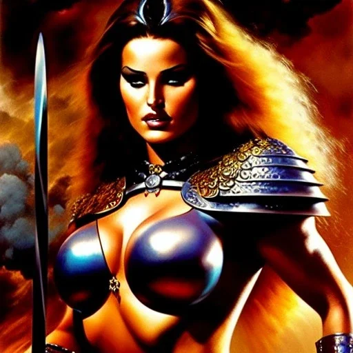 portrait oil on canvas,beautiful busty Female Warrior, minimal armor,comic book cover, mystical colors,insanely detailed,realistic,intrincate detail, 16k resolution, masterpiece,Simon Bisley,Frank Frazetta,Alex Horley,ARTHUR ADAMS