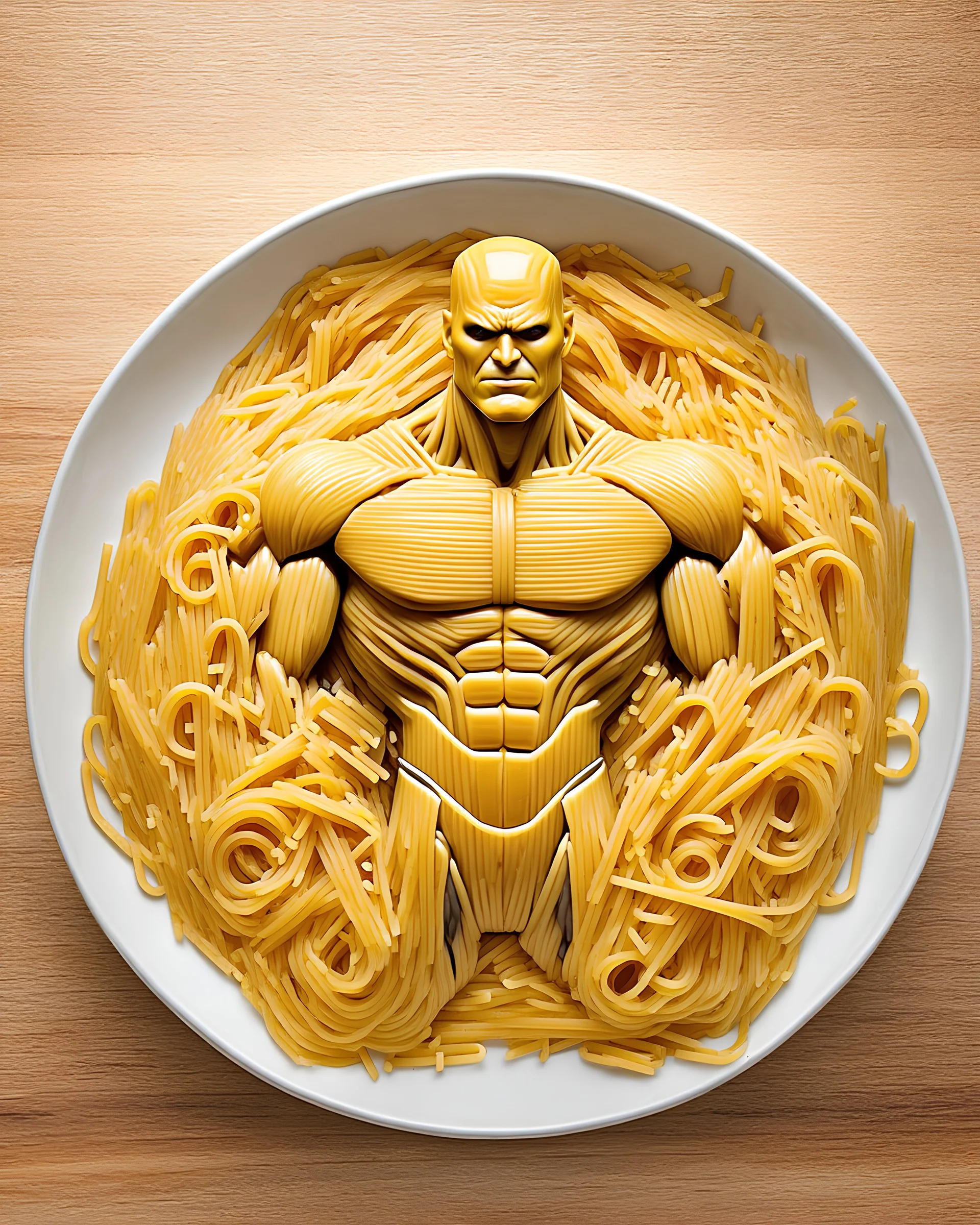 Superhero made out of spaghetti