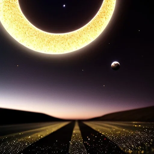 a large crescent moon with sparkles, dark, hazy, macro photography, tilt shift blur, high definition, 8k, beautiful, night sky, wind, stars, detailed warped