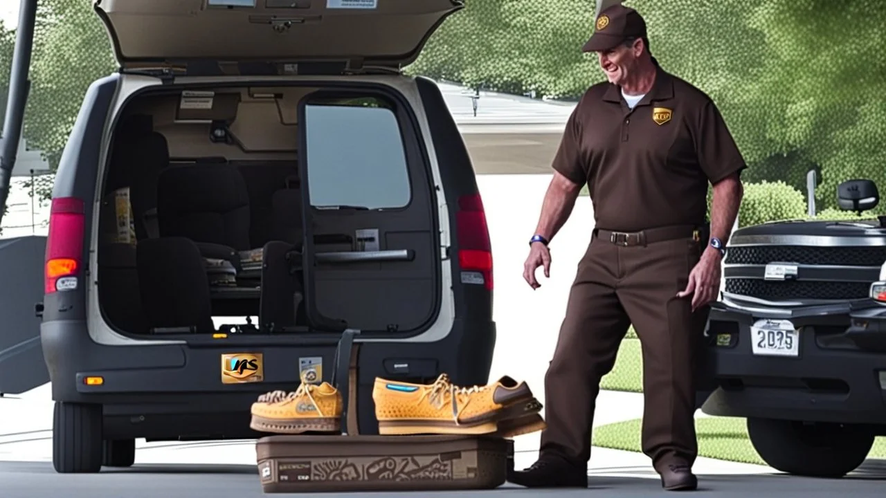 UPS guy wears crocs at the gate