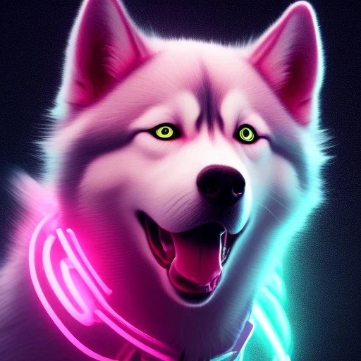 Husky, neon pink eyes, 8K, cinematic lighting, sharp focus, masterpiece, expert