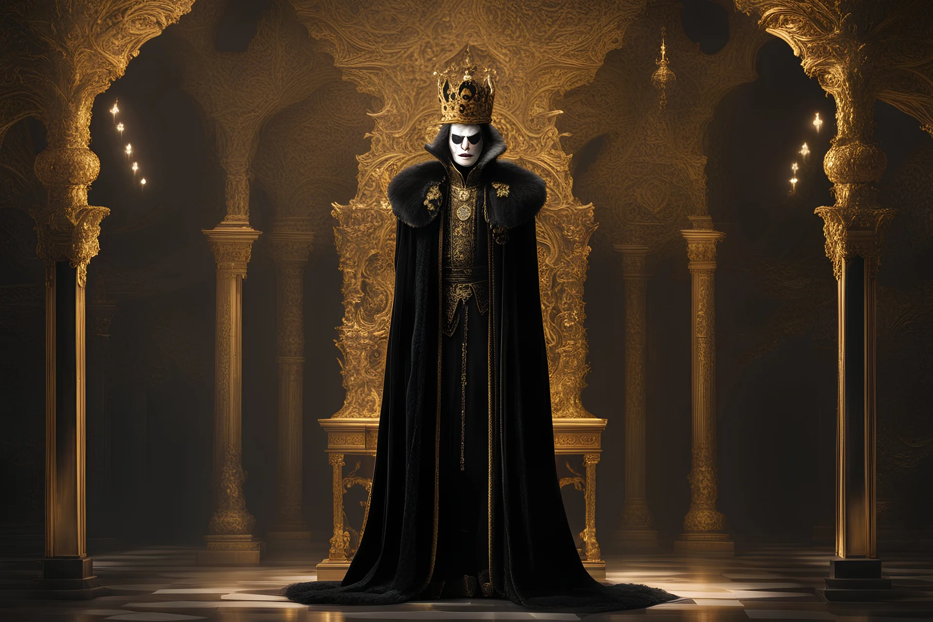 The Under-King a character described as being ten feet tall, adorning rich, black velvet robes that drape to the ground, and shadows following him wherever he goes. His face is noted to be similar to a desiccated corpse, half-rotted and crowned with gold and jewels. He also has a lipless mouth with brown teeth, and
