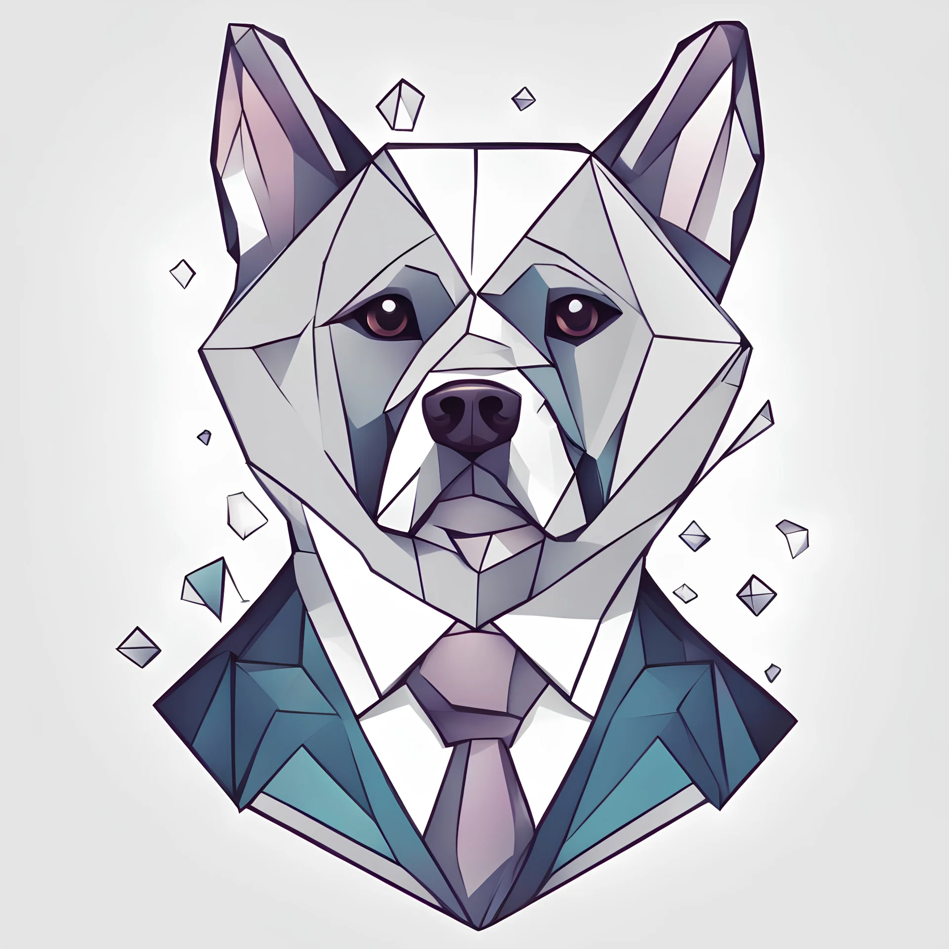 make one realistic business dog that is made of shapes and has a suit on looks a little like crystals