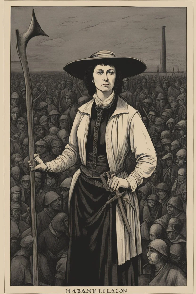 Portrait Art **Featured Art:** Joan, the Transcendental Labor Leader: Joan stands with a defiant expression, not in armor, but in the simple garb of a peasant. One hand rests on a plow, the other holds a scroll inscribed with nascent workers' rights. Behind her, a shadowy crowd of laborers echoes her stance, eyes raised to shafts of heavenly light. **Appearance:** evocative portrait concepts of Joan of Arc (an French women patron saint of France, honored as a defender of the French nation for he