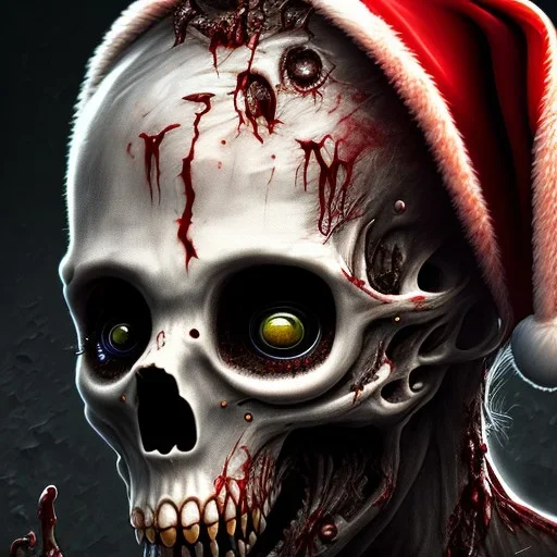 Dark, horror, blood, guts, detail, Santa, zombie, close up head