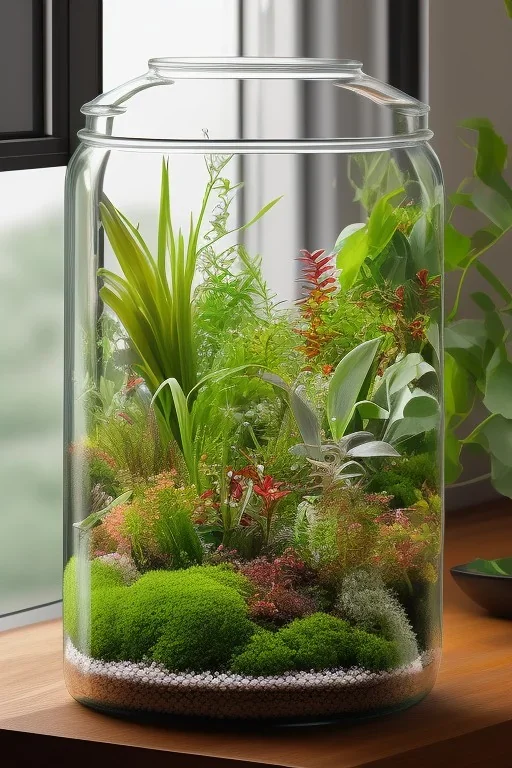 a glass jar terrarium filled with plants, highly detailed, digital art, sharp focus, trending on art station, illustration