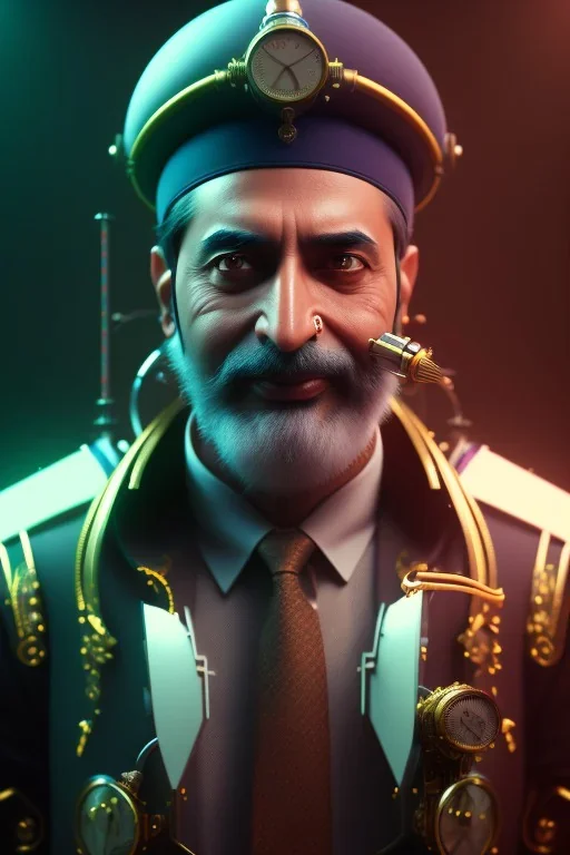 portrait of Atul Bhardwaj with a steampunk machine, balled head, steampunk, unreal 5, octane render, cinema4d, dynamic lighting, soft lighting, 4k, redshift render, highly detailed, hyper realistic