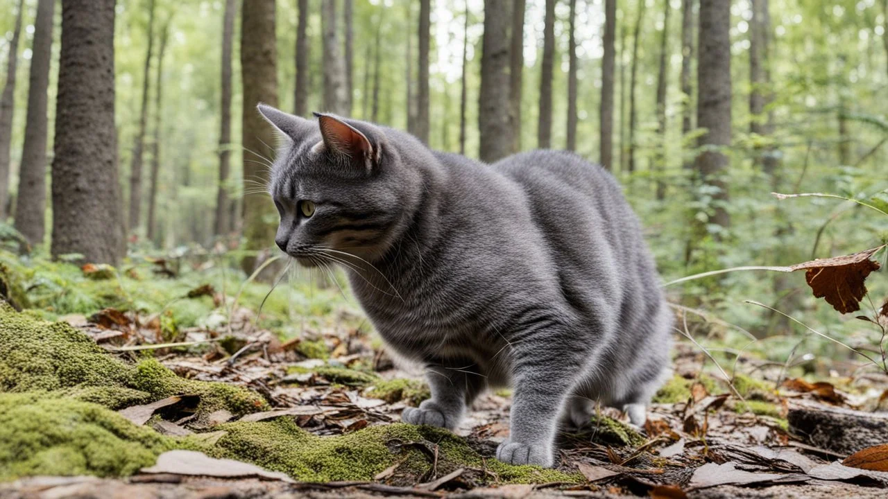 cat playing in the forest