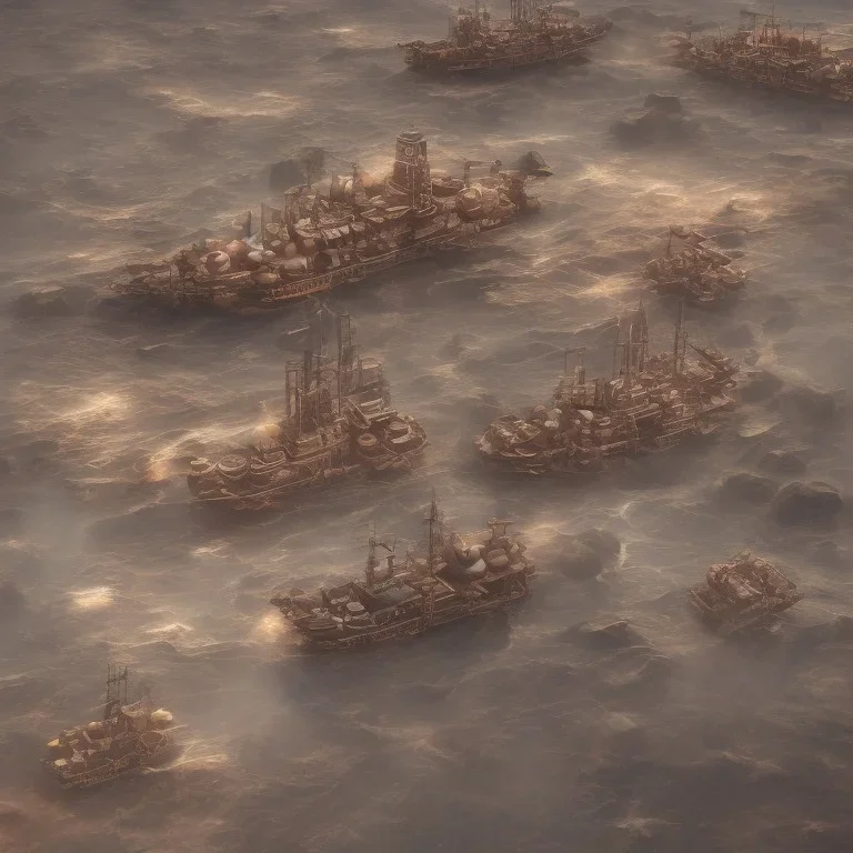 fleet of steampunk viking ships on Jupiter, 4k, highly detailed, cinematic, ultra photorealistic, ultra realistic, volumetric lighting