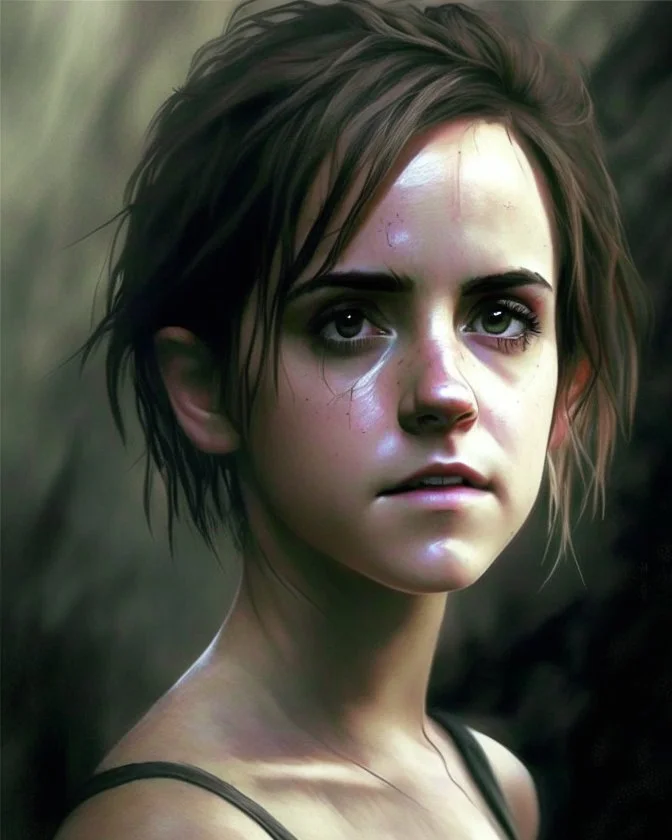 emma watson | The Last of Us hot,pretty face and body,full style,short hair black,