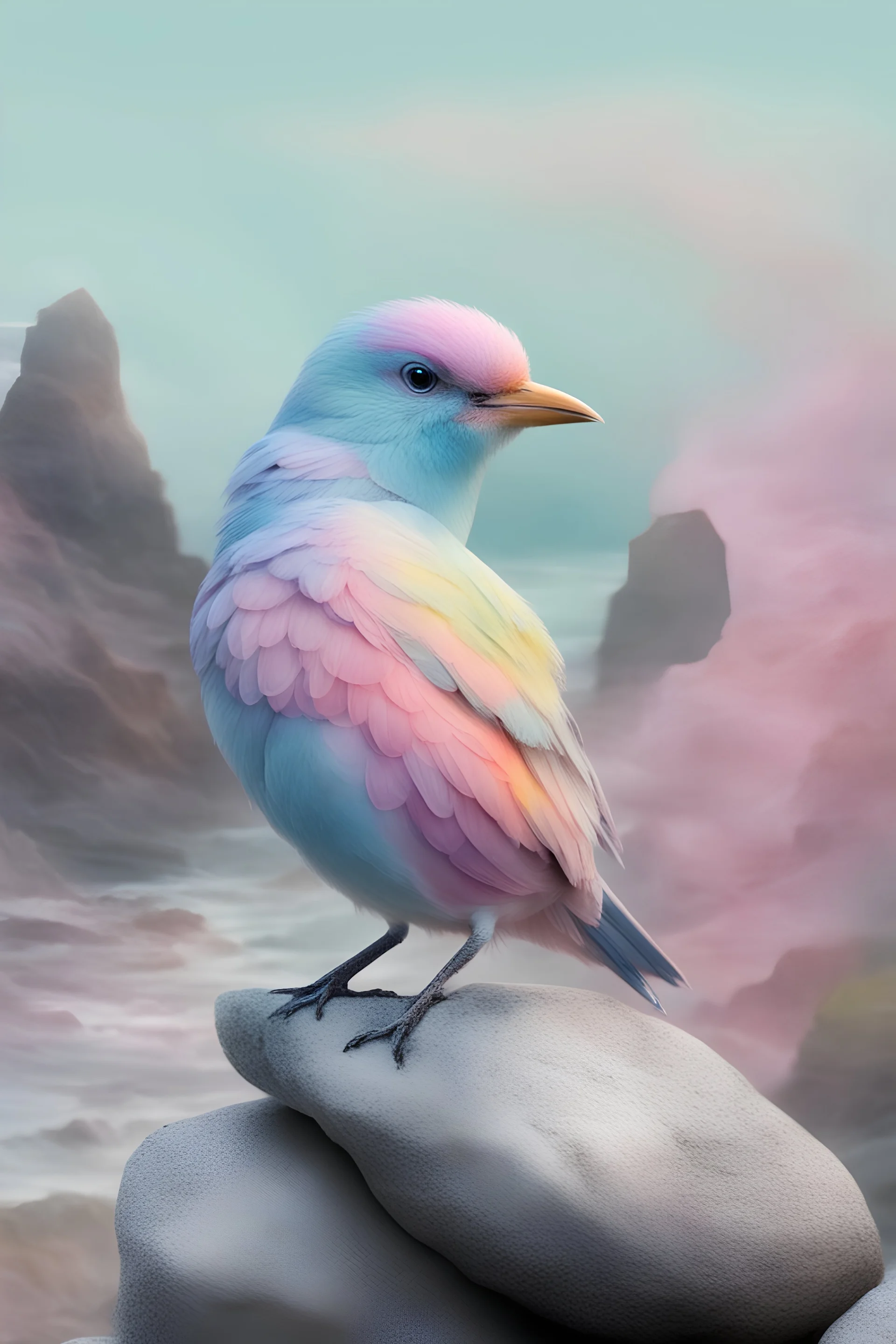 Wavey pastel bird on a rock