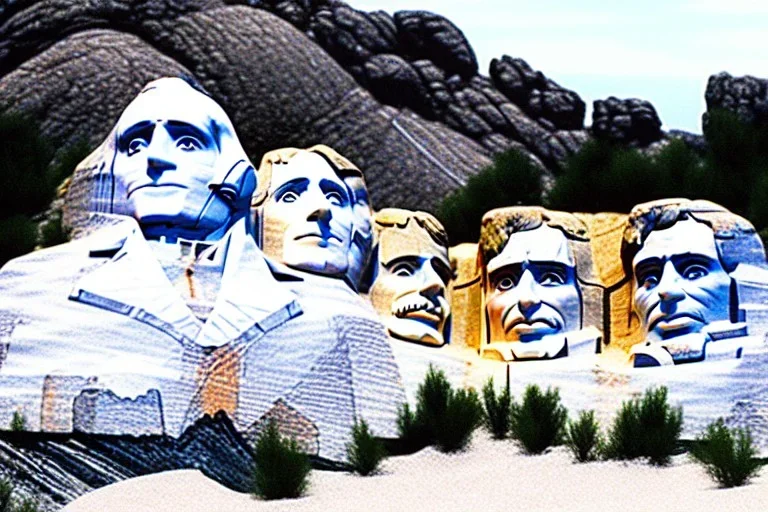 Mount Rushmore sandcastle on a beach