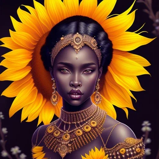 Black skin, pixie, moonlight, sunflower, standing