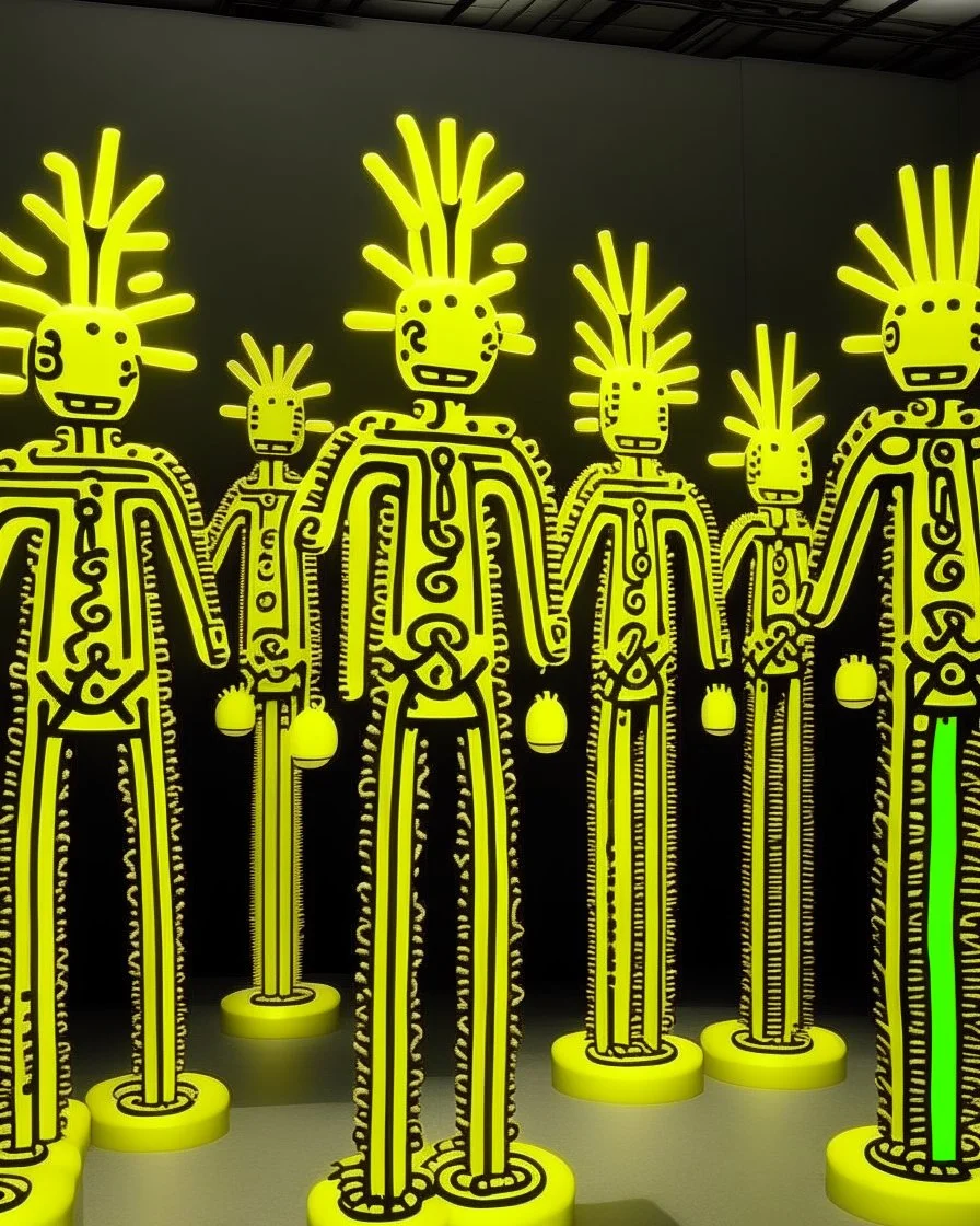 Light yellow electrical spires painted by Keith Haring