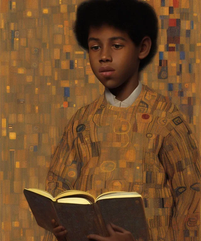 wealthy young african American boy reading by Gustav Klimt