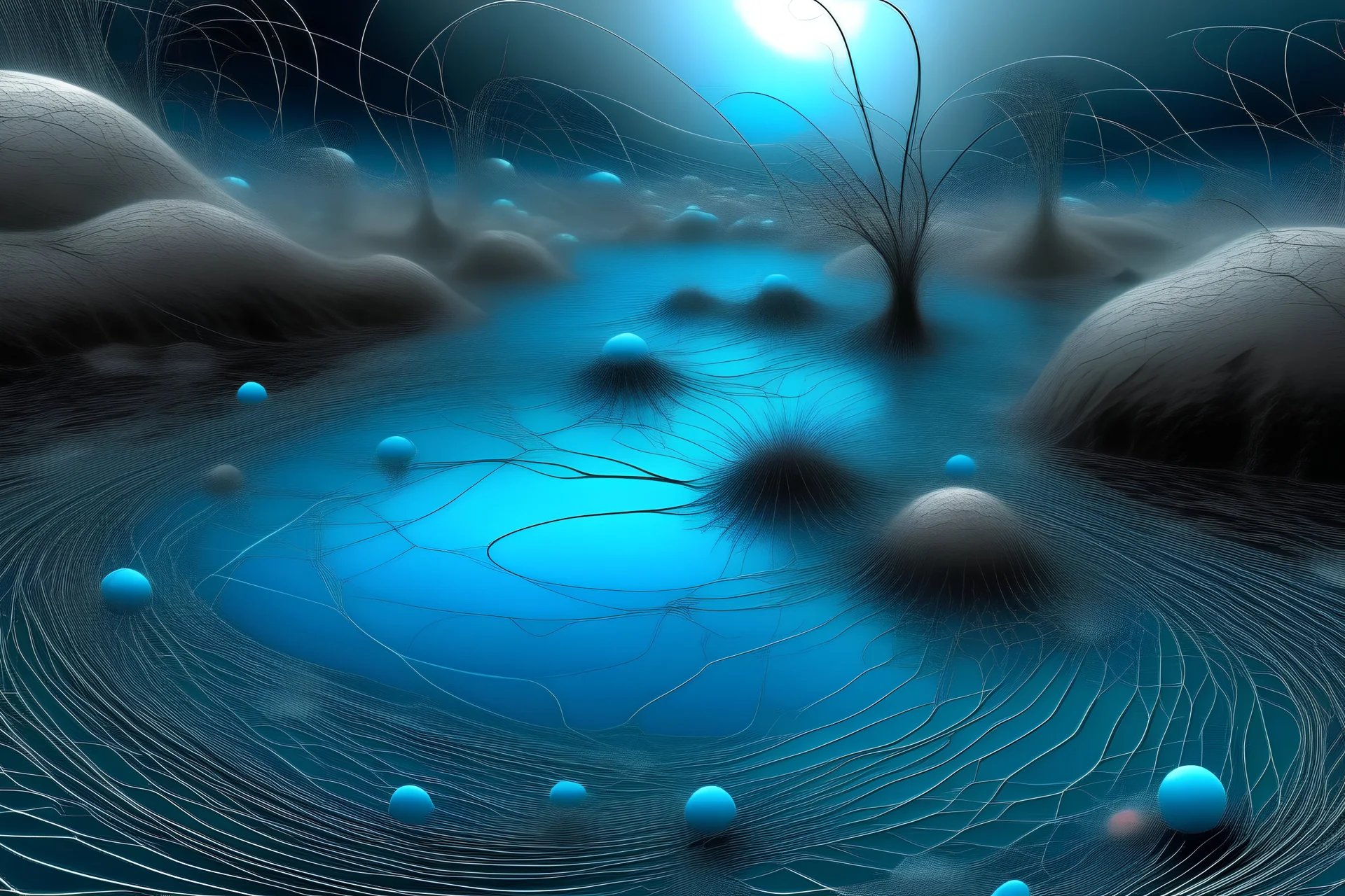 neurostil, neuroshutush, neurocolors, black and white, fantastically, another galaxy, planets, lightness, hyperdetalization, clear blue lake, sandy , Bernard Buffett, shore, thin veil, lace, thin threads, transparency, smoke, pearls, black, ash, platinum, white, pink, turquoise, coral, gold, dew drops, lily on the shore, shells, beautiful, realistic, professional photography, 4k, high resolution, high detail, sunlight, sunny day