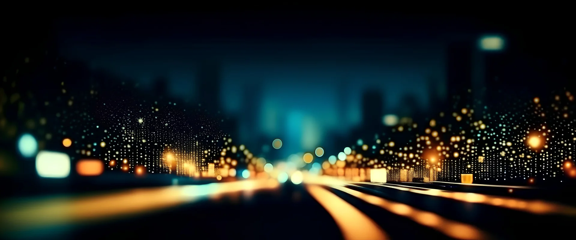 abstract background with bokeh defocused lights and shadow from cityscape at night, vintage or retro color tone
