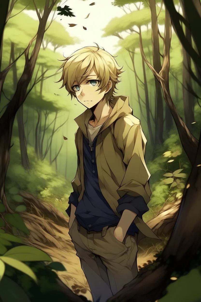 Dirty Blonde Anime Boy in the woods