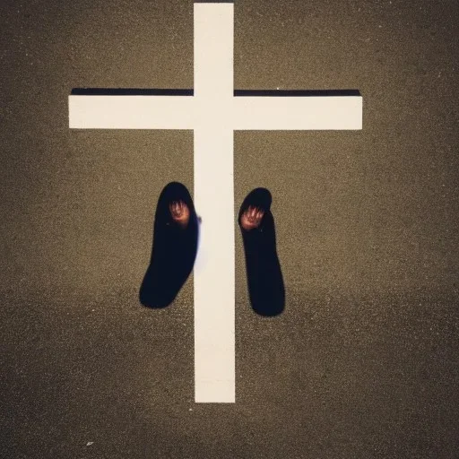 Man kneeling at the foot of a huge cross