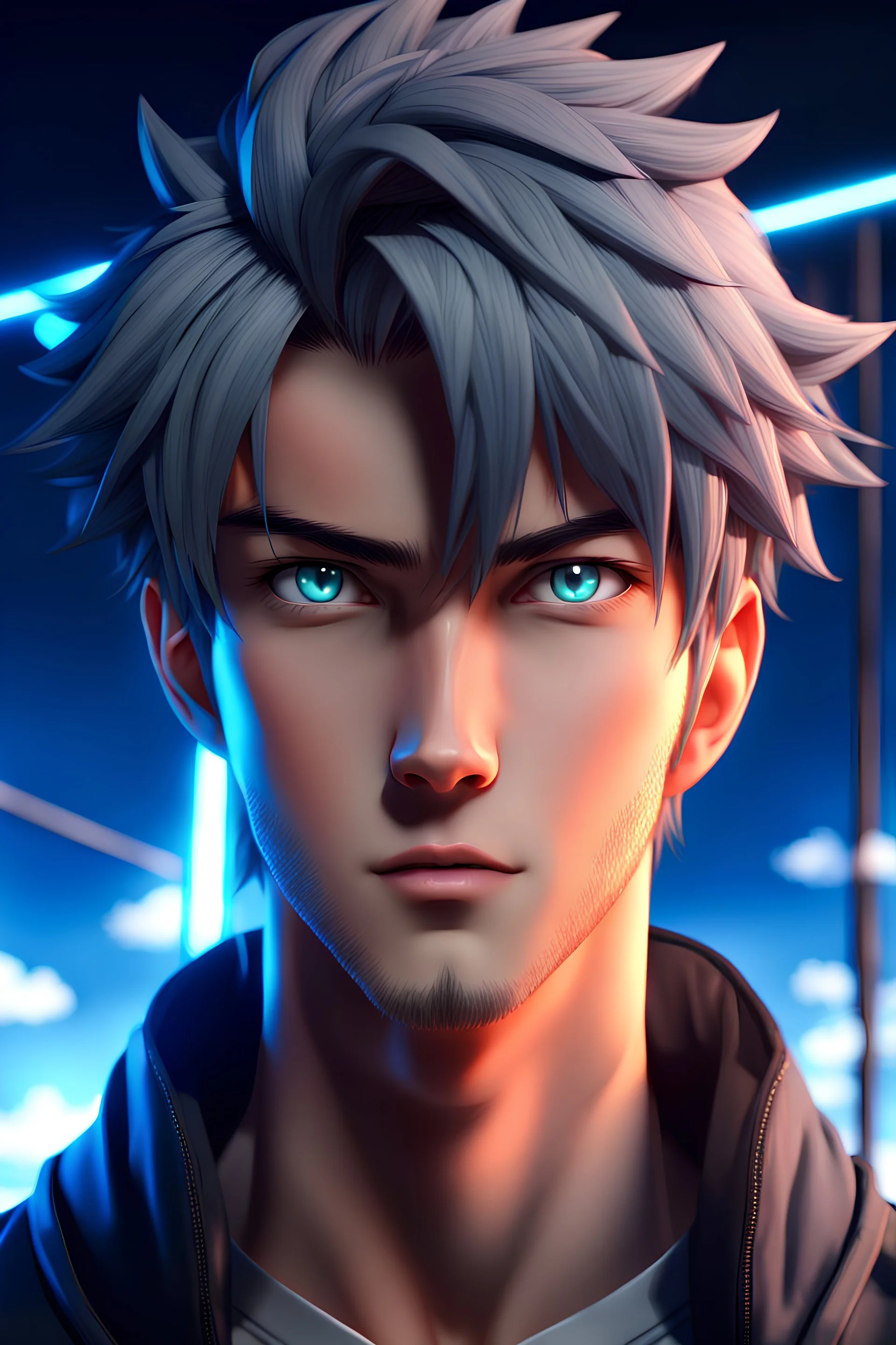 Anime male portrait, 8K resolution, high quality, ultra graphics, power lines.