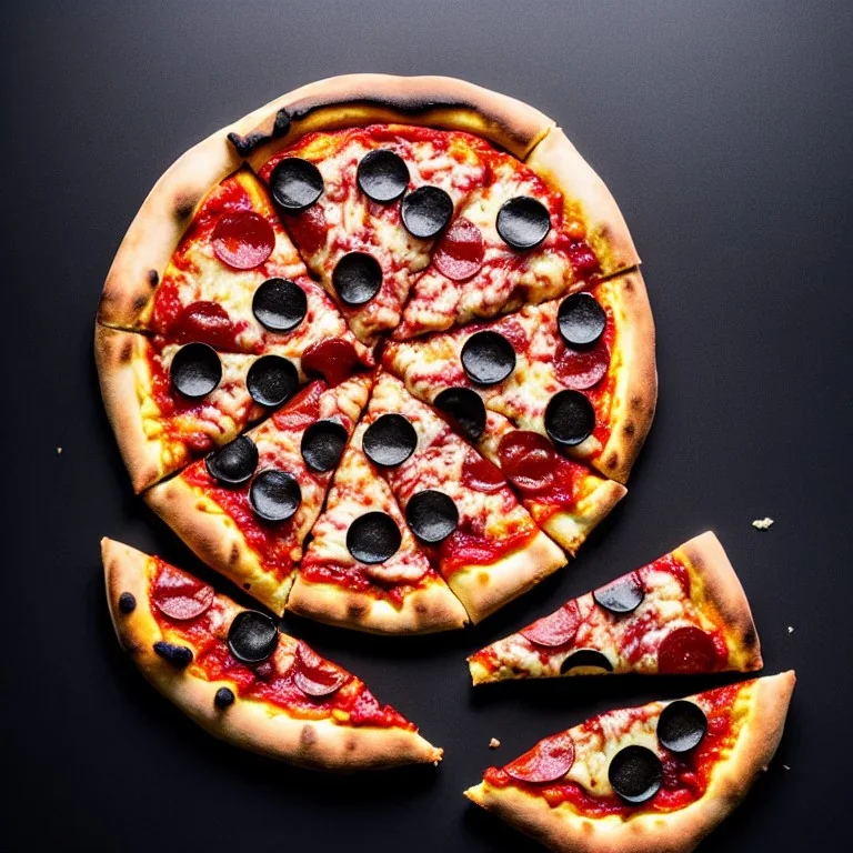 Donut-shaped Pizza on plate, black background