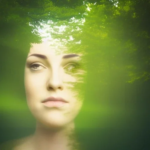 Photo portrait of a woman and beautiful forest, Double exposure, DSLR