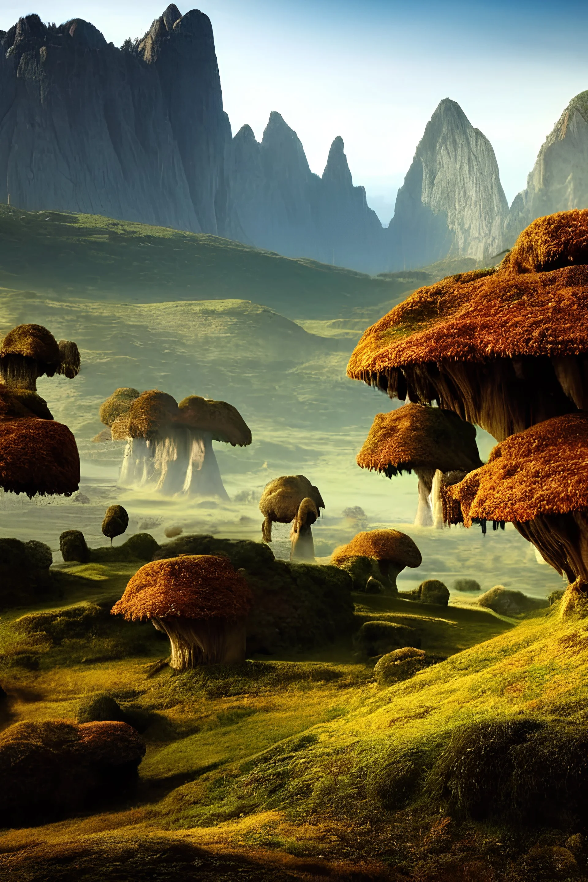 A mythical landscape with giants roaming, Fantasy