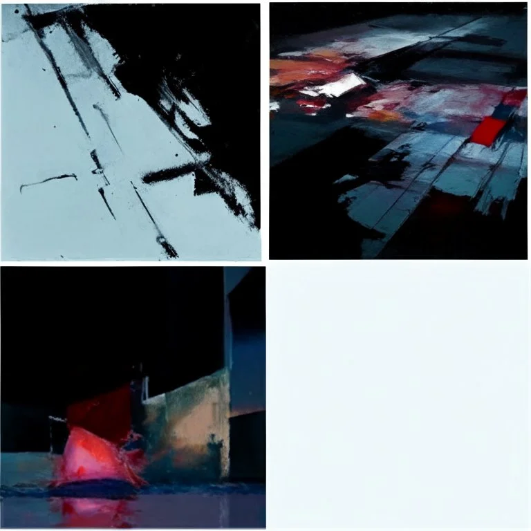 Minimal abstract oil paintings close up body parts and concrete fragments, in carpark, illuminated at night, style of Justin Mortimer and Francis Bacon