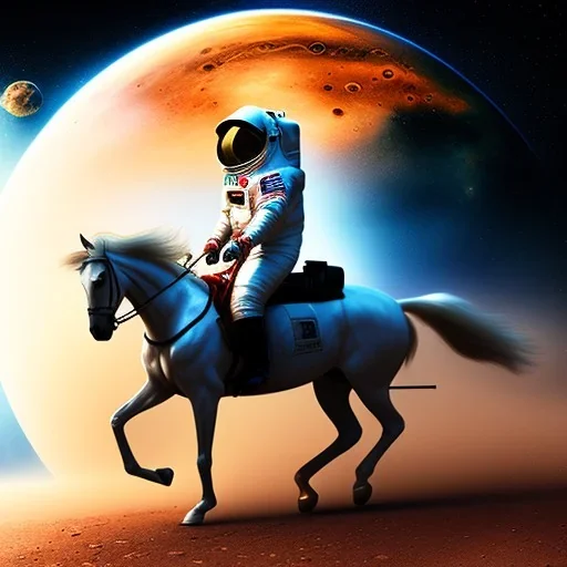 Riding horse astronaut mars