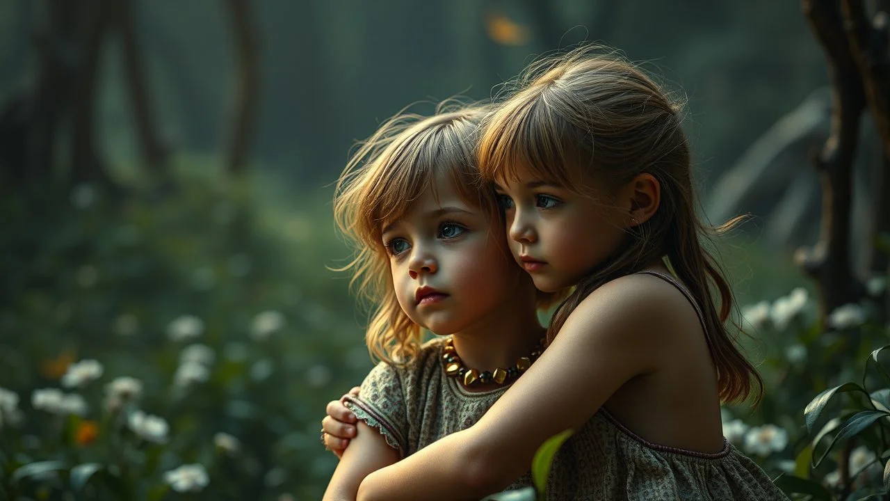 Beautiful "Brave New World", (Aldous Huxley), children, devotion, love, companionship, exquisite composition, beauty, magic, fantasy, close foreground detail, beautiful intricate insanely detailed octane render, 16k artistic photography, photorealistic concept art, soft natural volumetric cinematic perfect light, chiaroscuro, award-winning photograph, masterpiece