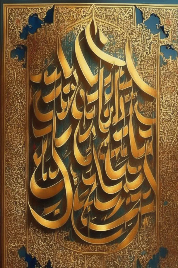 Painting, Arabic, Islamic, calligraphy, gold, inscriptions, decorations,