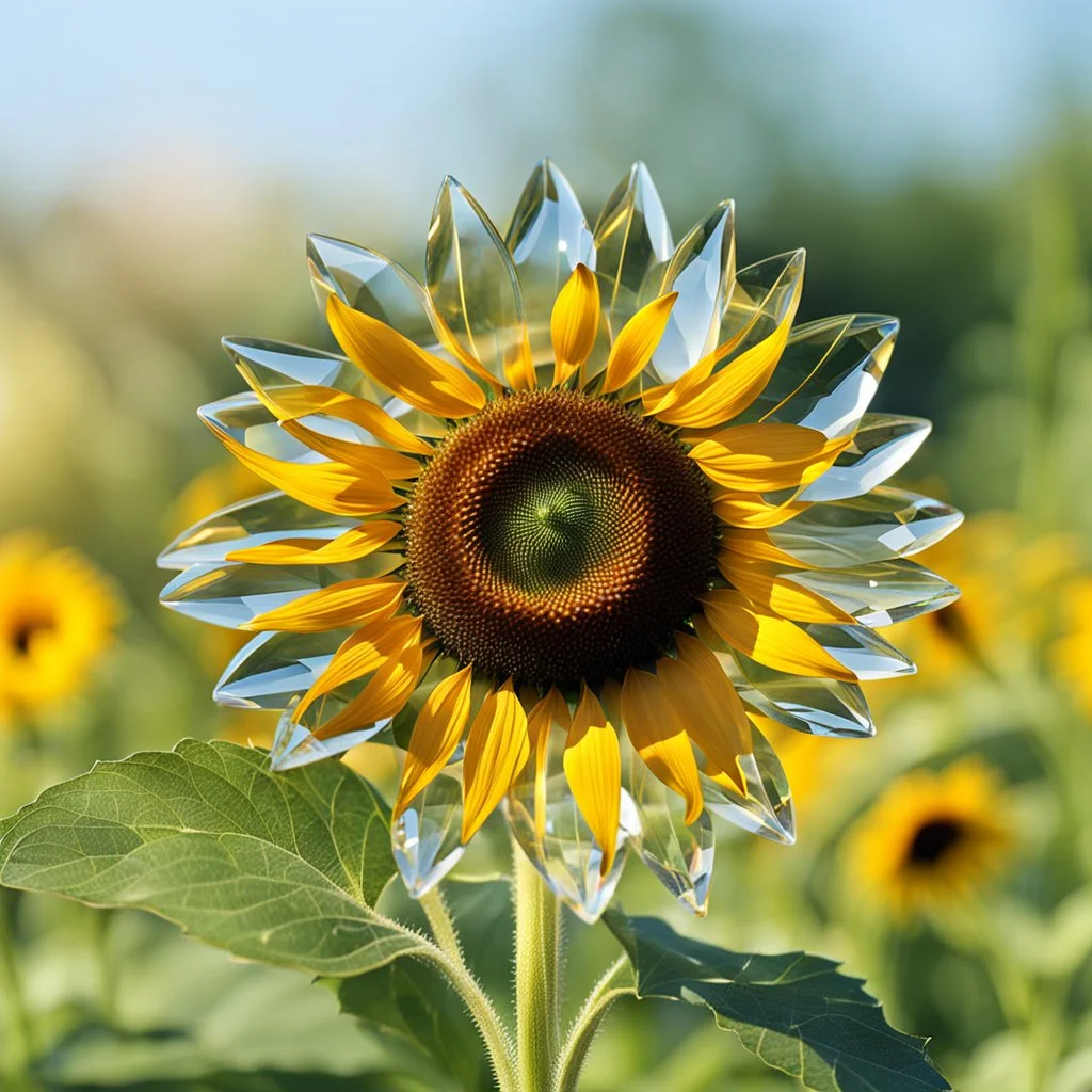 singular delicate transparent glass diamond crystal sunflower