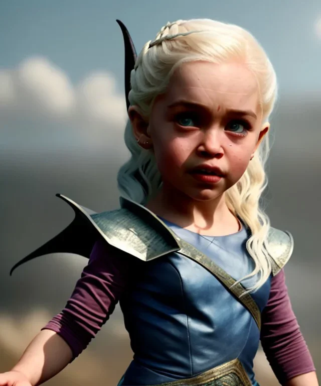 Daenerys Targaryen toddler, full body, dramatic lighting, angry, hyper realistic,