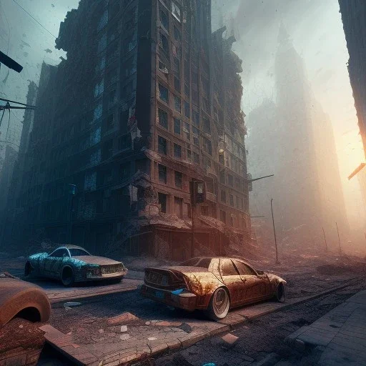 Destroyed city,Epic,unreal engine 5, 8k resolution, photorealistic, ultra detailed